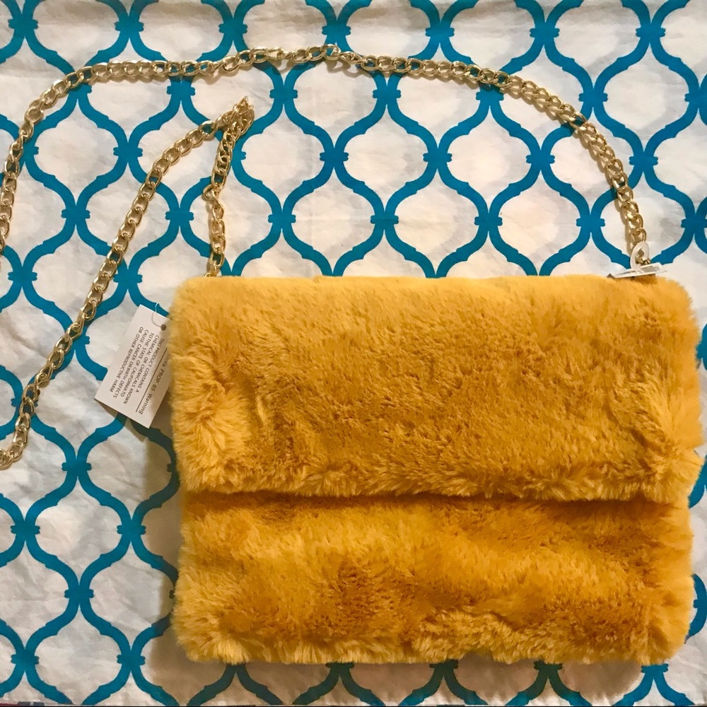 SOLD! N/A - New +Tag~ Soft Faux Fur Rabbit HAND BAG Crossbody Clutch~ Yellow